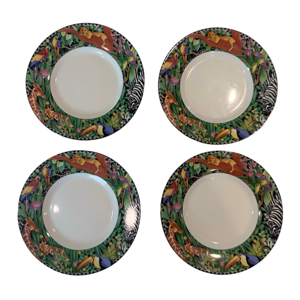 Sakura Magic Jungle Bread Plates Set of 4 Sue Zipkin 1995 Safari Porcelain 6.75"